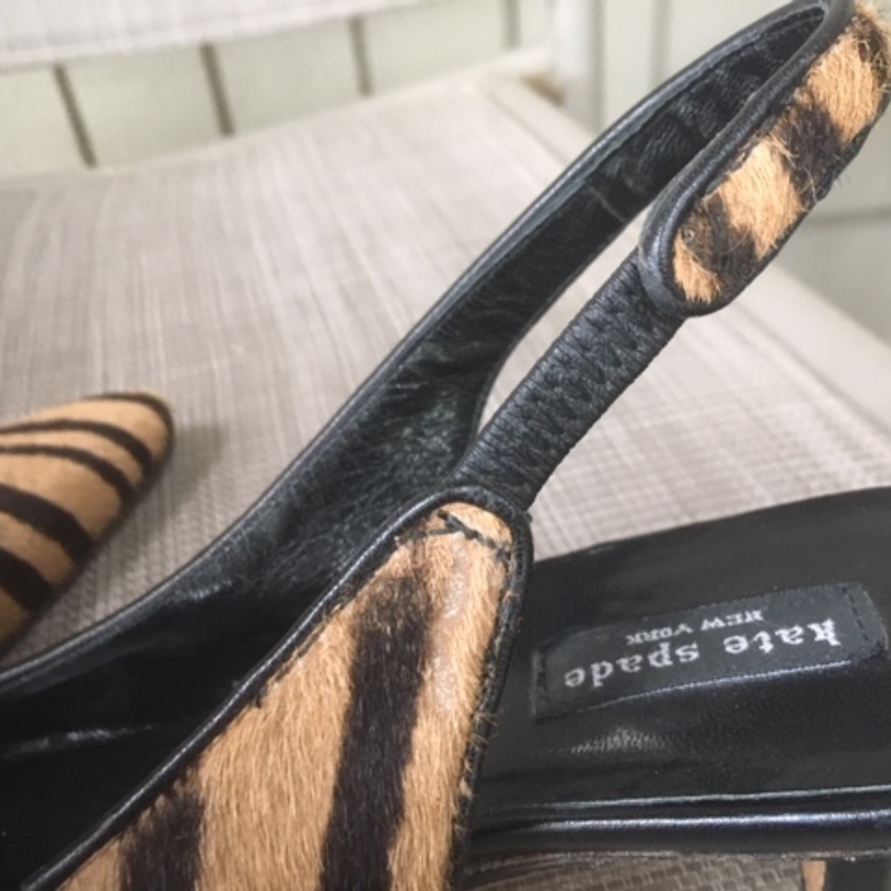 Kate Spade Zebra Calf Hair Low Heels Slingback Pumps Italy - Picture 8 of 10